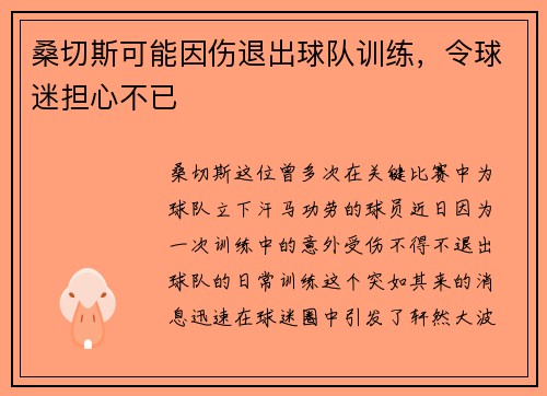 桑切斯可能因伤退出球队训练，令球迷担心不已